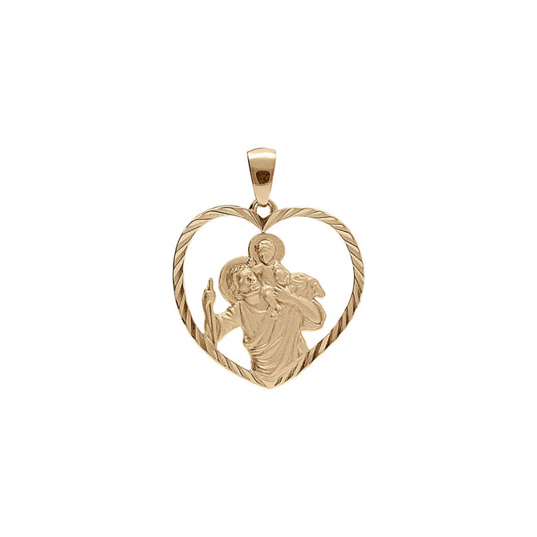 Pendentif mode Saint Christophe cœur contour diamanté en vermeil