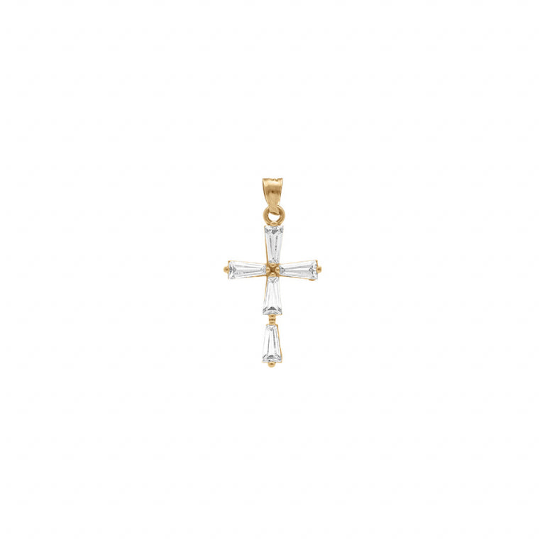 Pendentif croix en vermeil avec oxydes blancs baguette