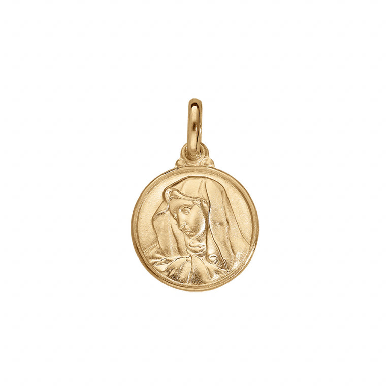 Pendentif médaille Vierge en vermeil rond 14 mm