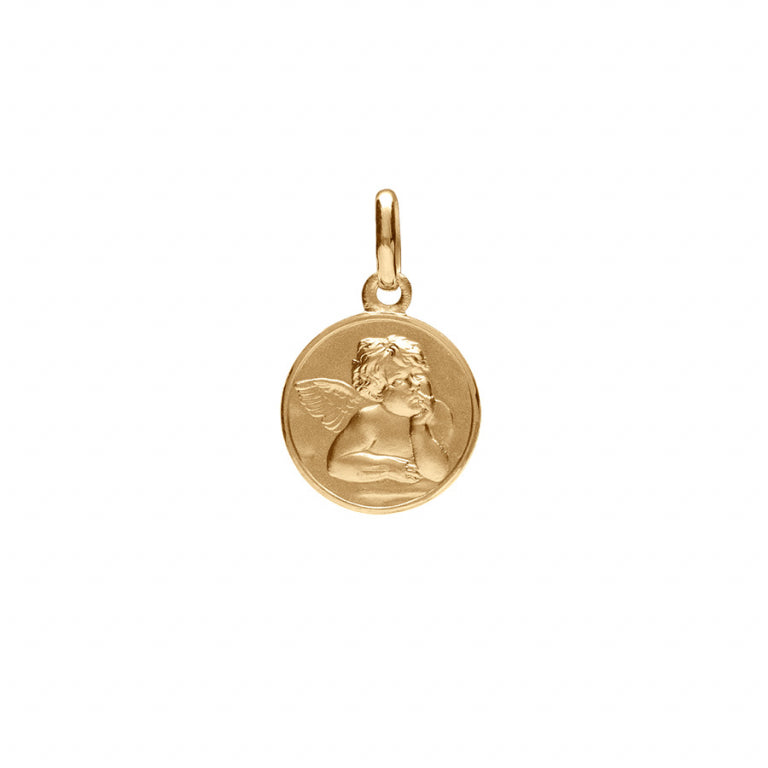 Pendentif mode ange méditatif en vermeil - bijou rond délicat