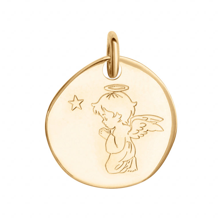 Pendentif mode ange prière galet en vermeil