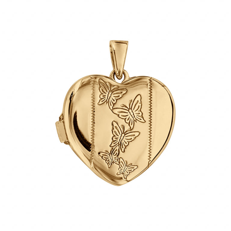 Pendentif cœur motif papillon en vermeil vue droite