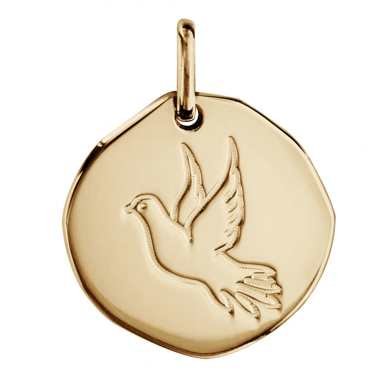 Pendentif mode colombe galet en vermeil avec surface polie