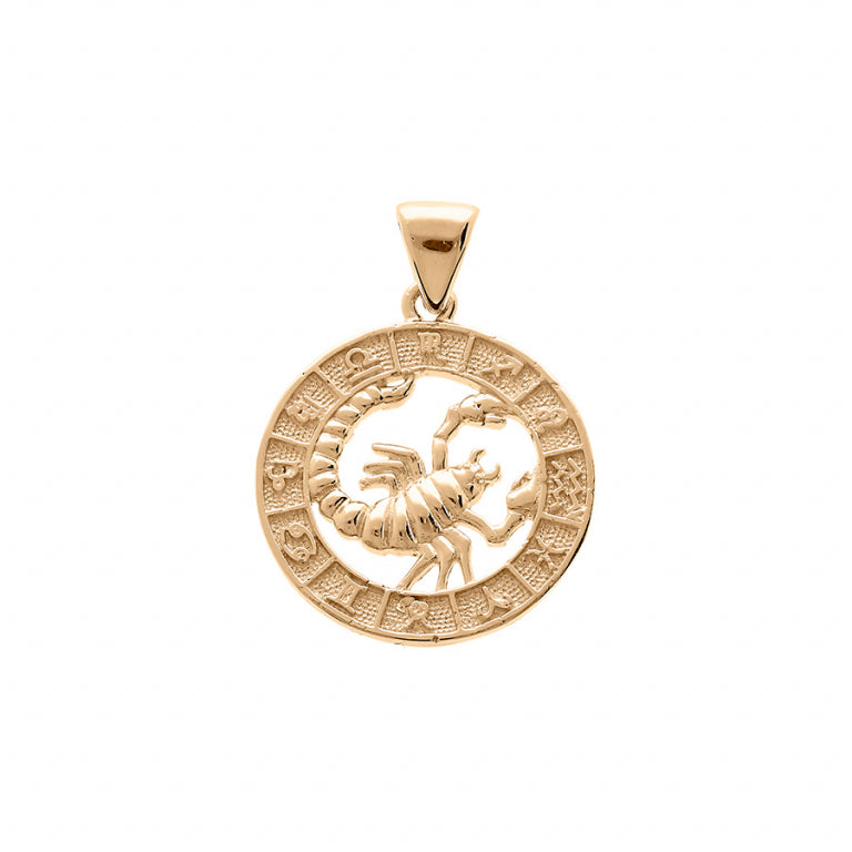 Pendentif mode scorpion en vermeil avec motif zodiaque