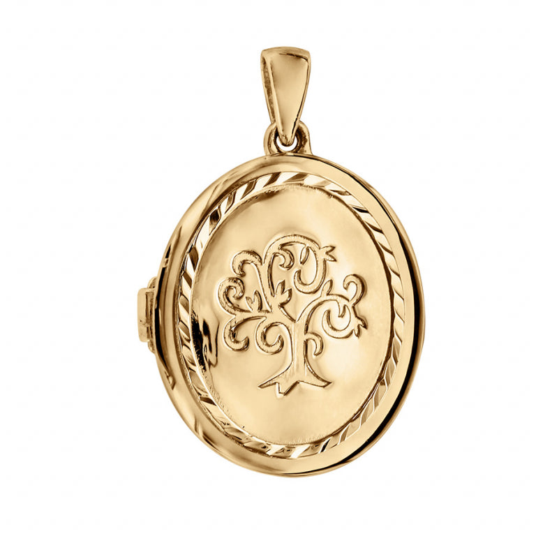 Pendentif ovale arbre de vie en vermeil avec finition polie