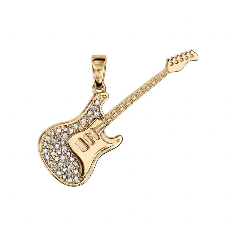 Pendentif mode guitare en vermeil avec oxydes de zirconium
