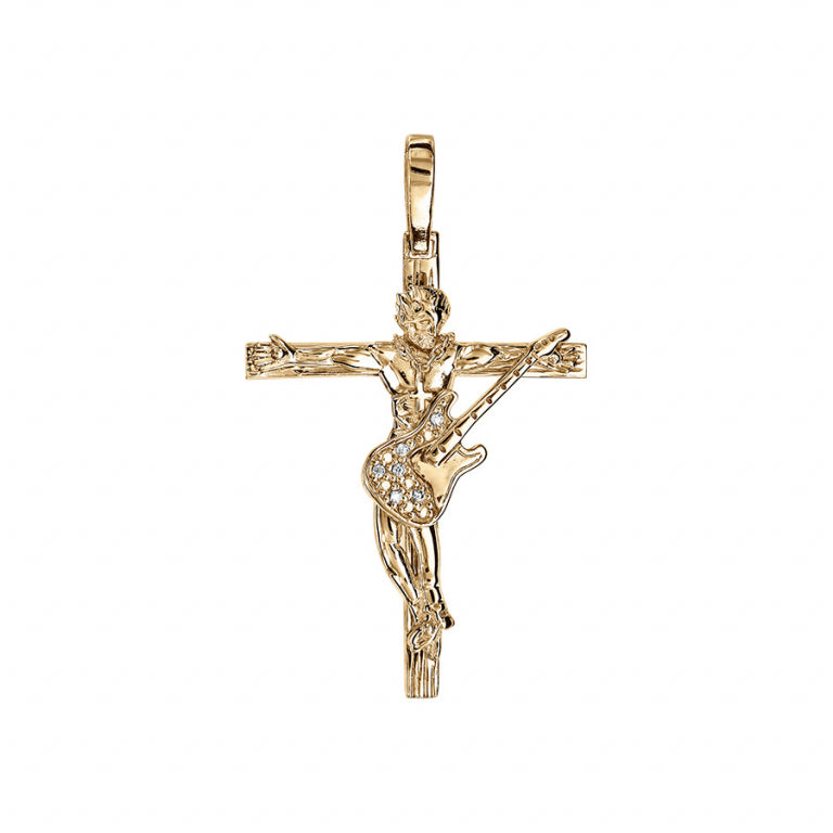 Pendentif croix rock en vermeil avec oxydes de zirconium incolores