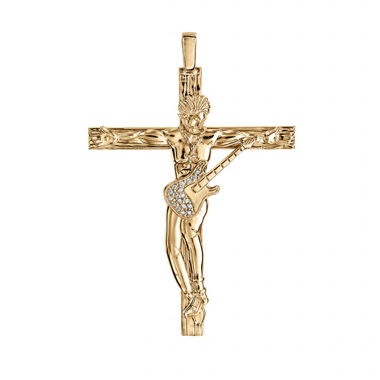 Pendentif croix rock guitare en vermeil avec oxydes de zirconium blancs