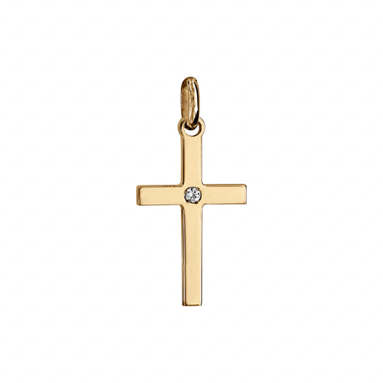 Pendentif petite croix en vermeil avec oxyde de zirconium blanc