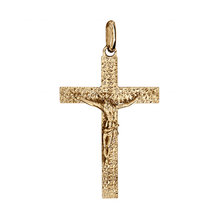 Pendentif à graver croix Jésus en vermeil finition diamantée