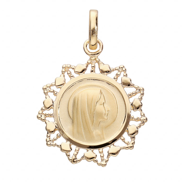 Pendentif médaille Vierge en vermeil avec contour dentelé