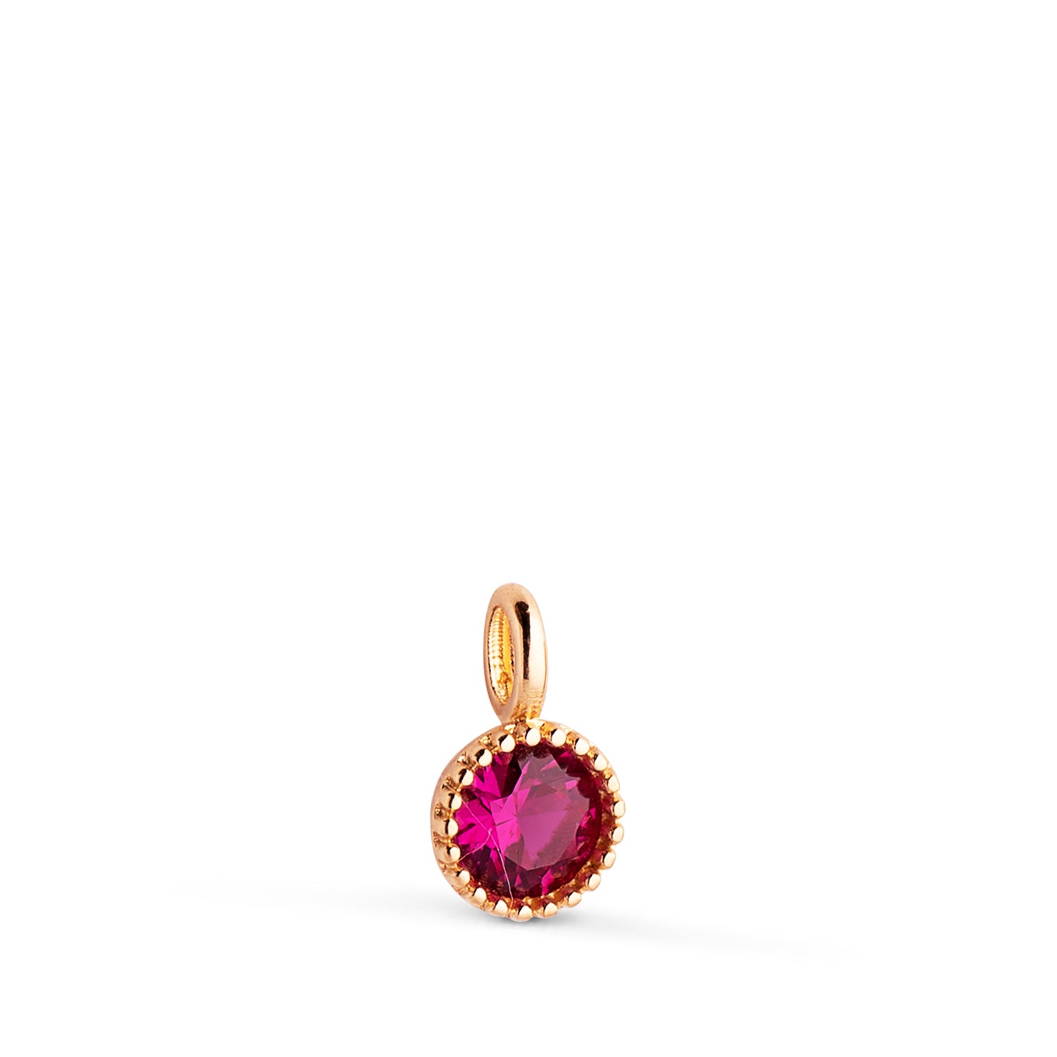 Pendentif en Or Jaune 18K avec Pierres Rouges Rondes et Bords Perlés Taille : 8,5 X 5MM