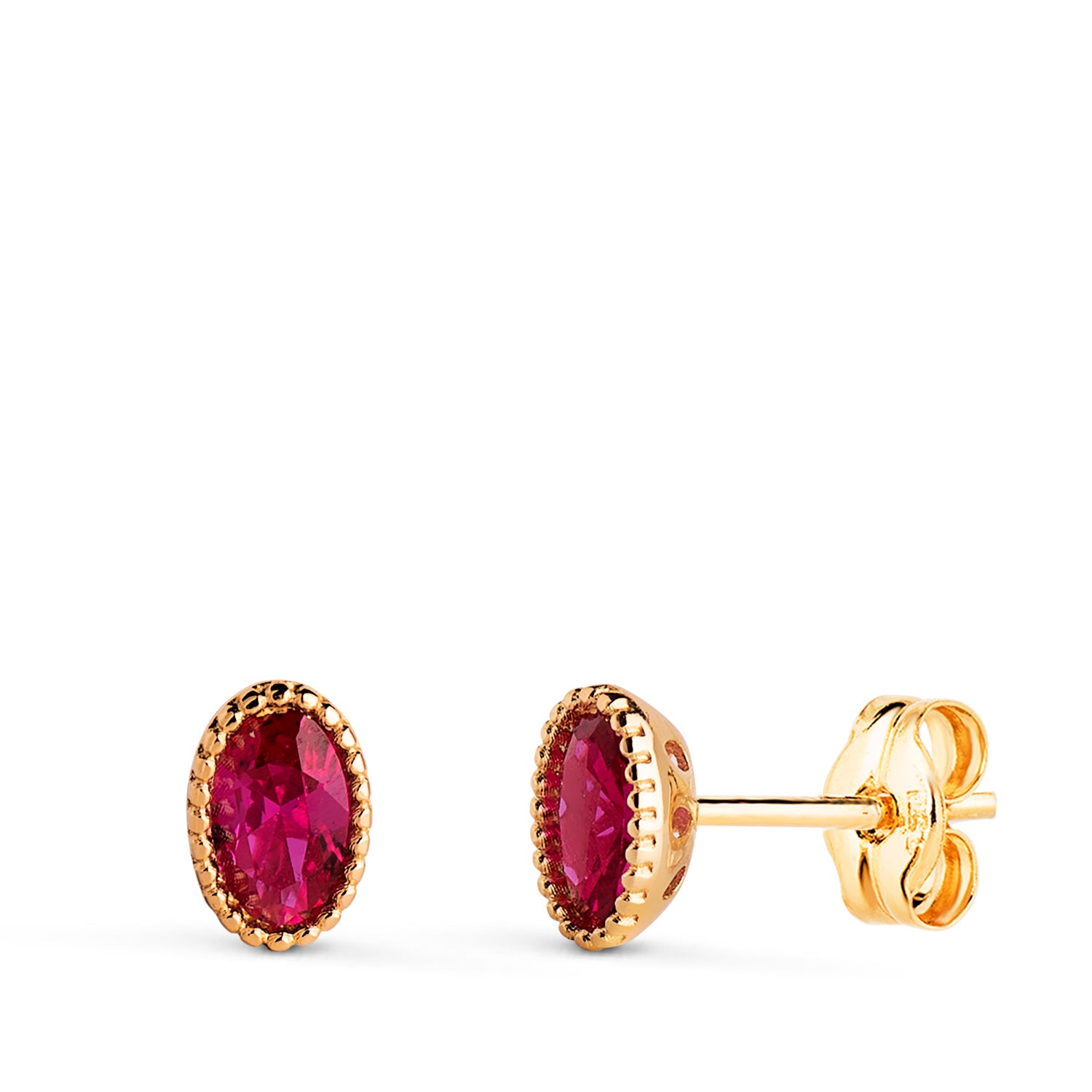 Boucles d'oreilles Or Jaune 18 Carats Perles Ovales en Pierre Rouge Taille : 6 X 4MM Fermoir Poussettes Papillon