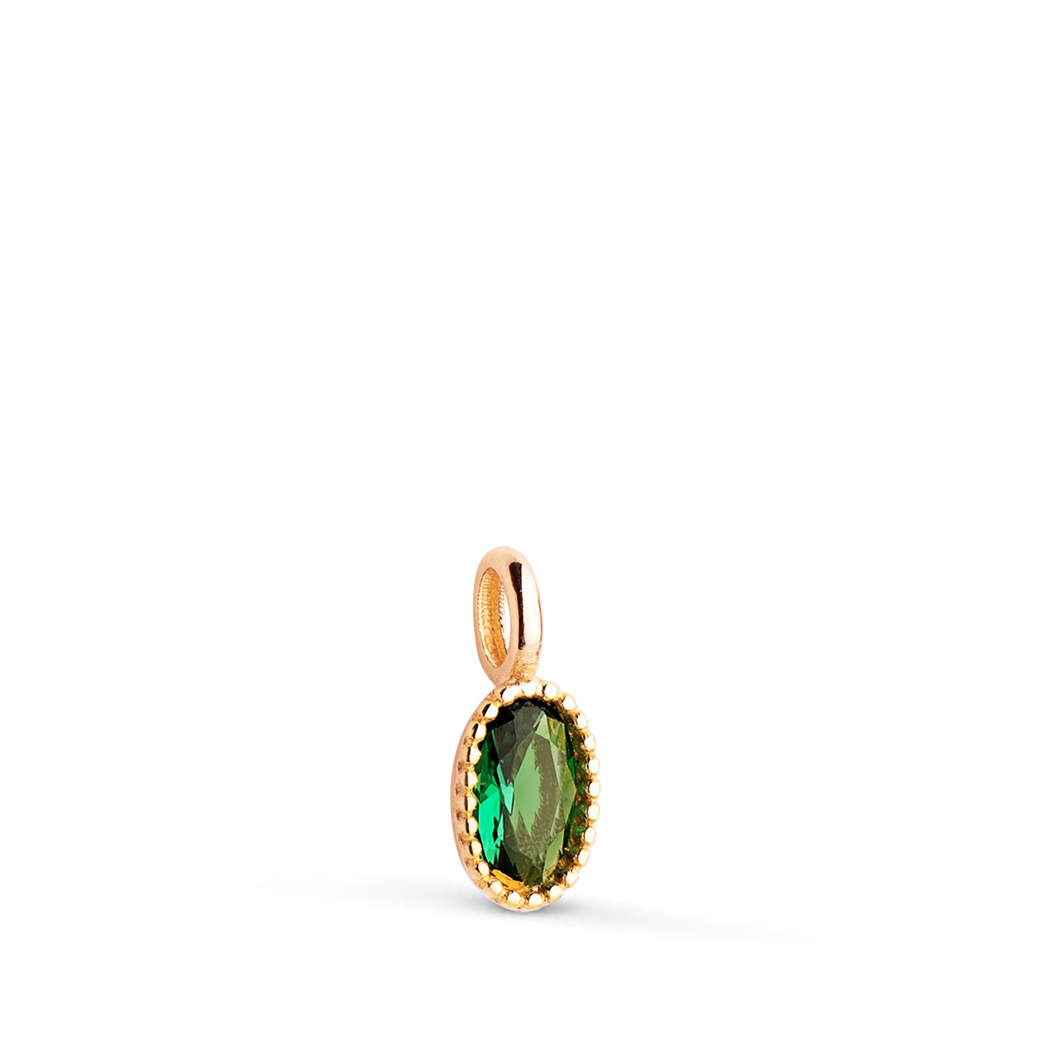 18K gul guld Oval grøn stenvedhæng med perlekanter Størrelse: 9 x 4MM