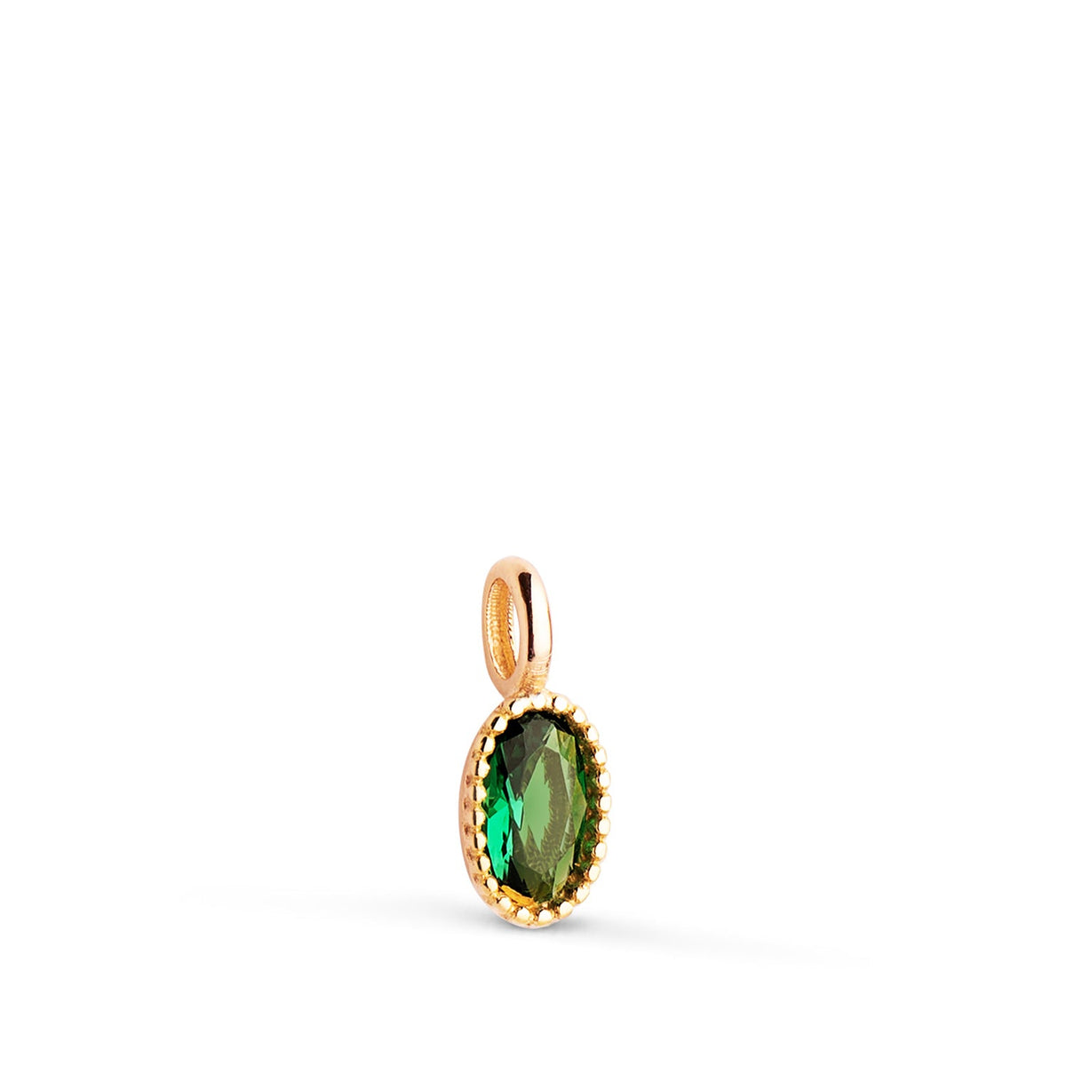 Pendentif ovale bordure perlée – Or jaune 18 carats – Vert
