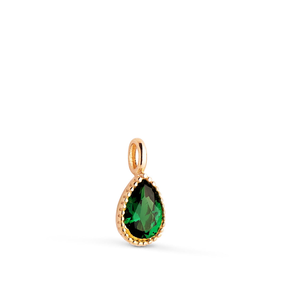 Pendentif goutte bordure perlée – Or jaune 18 carats – Vert