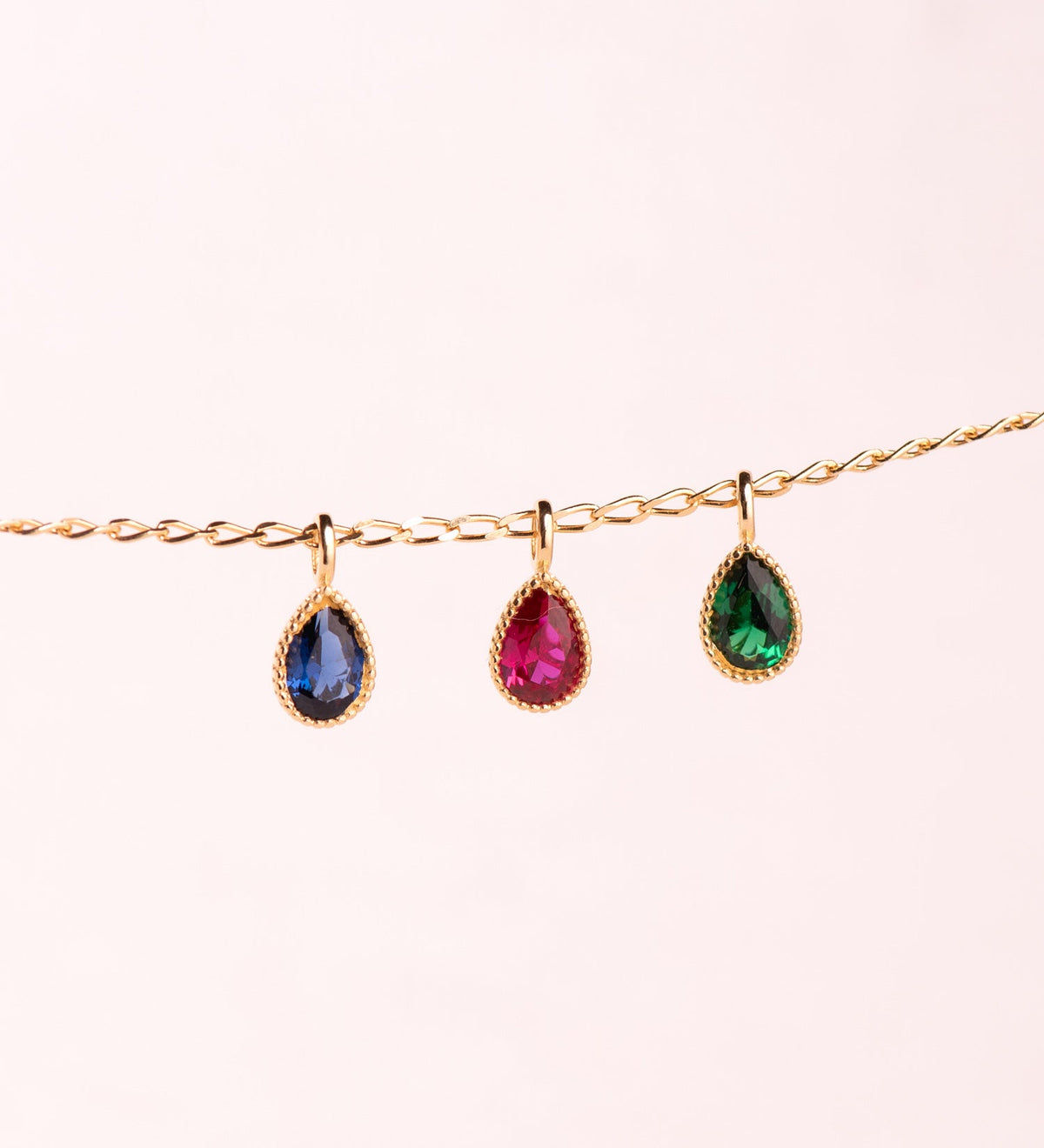 Pendentif goutte bordure perlée – Or jaune 18 carats – Rouge, vue 2
