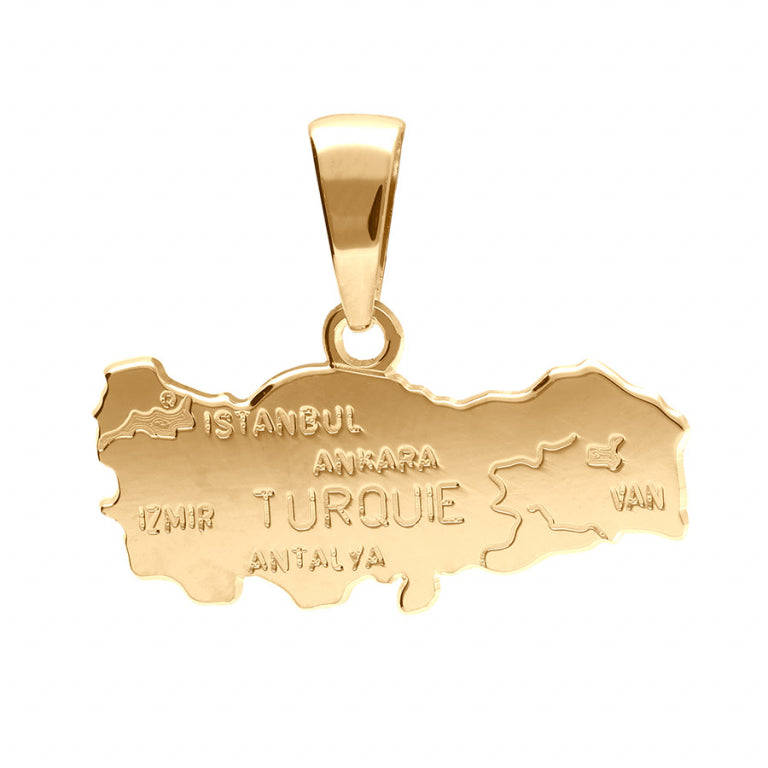 Pendentif carte de Turquie en Plaqué Or à finition polie