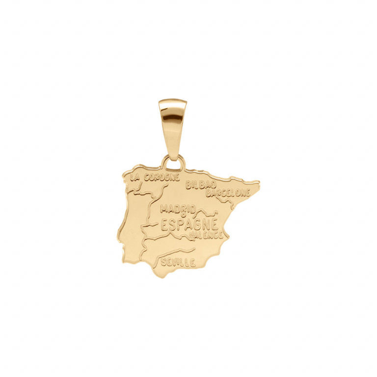 Pendentif carte Espagne en plaqué or vue face