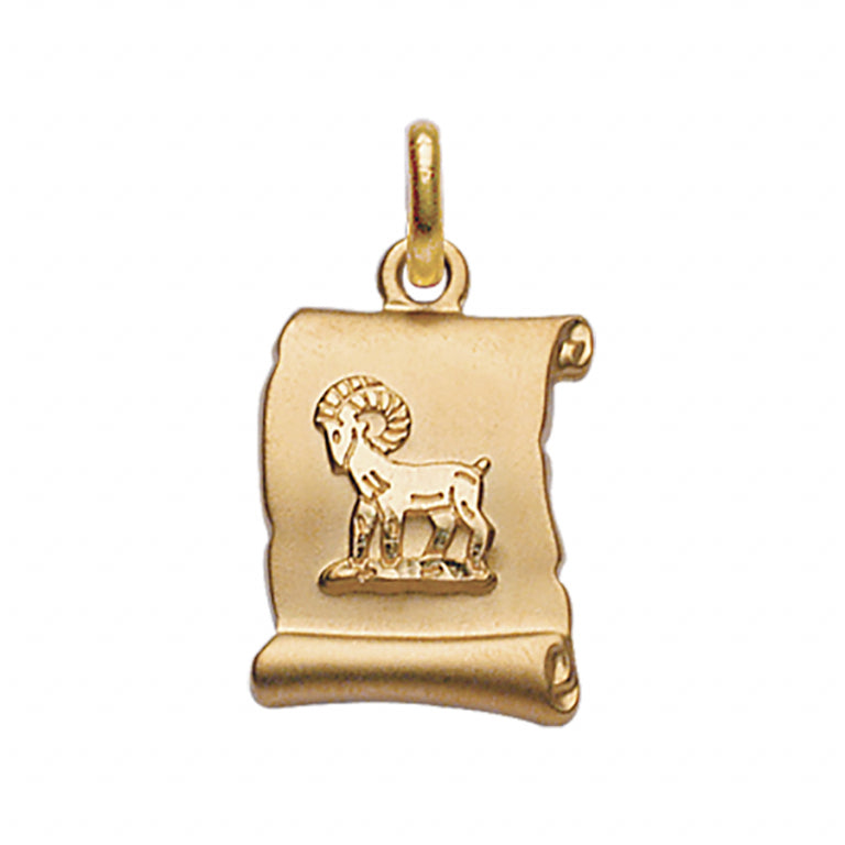 Pendentif mode zodiaque Bélier parchemin en plaqué or brillant
