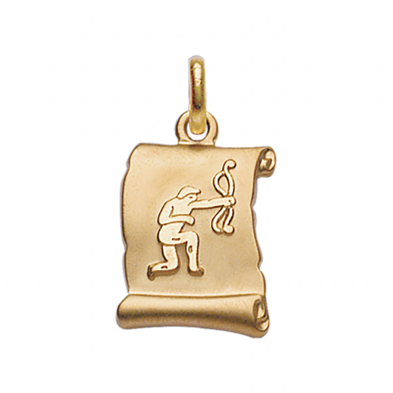 Pendentif mode parchemin sagittaire en plaqué or brillant