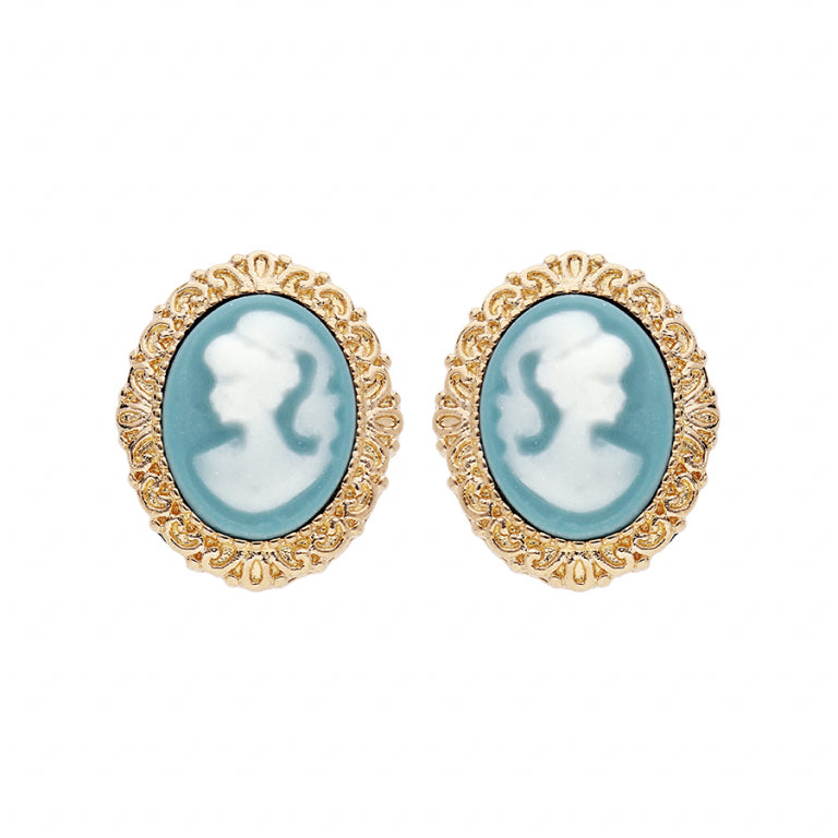 Cameo - Blue - Gold Plated - Earrings
