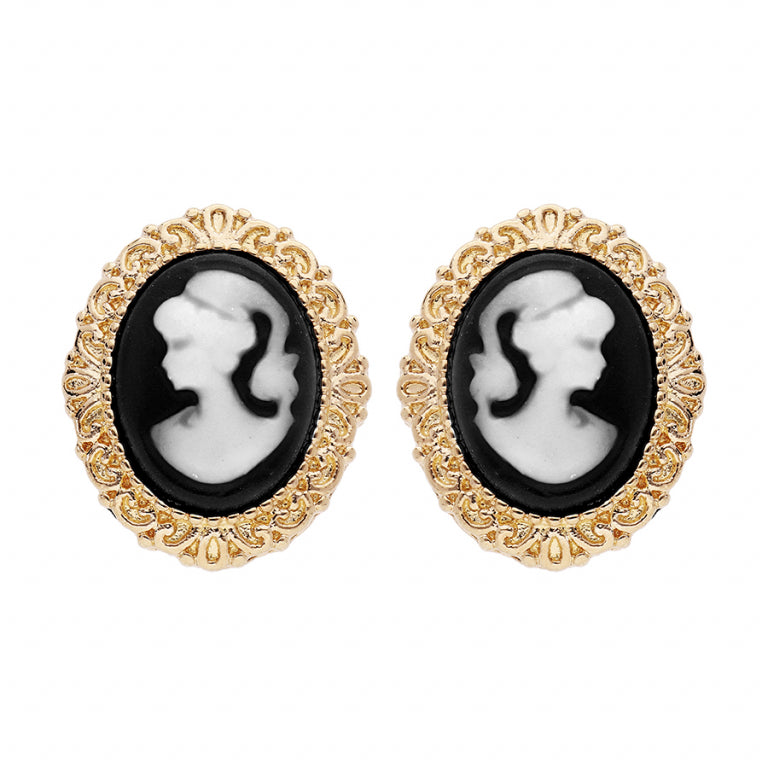 Cameo - Black - Gold Plated - Earrings