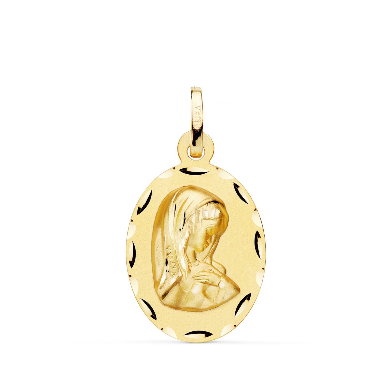 Médaille Or Jaune 18K Vierge Fille Ovale Sculptée Nuancée Mesure : 23 X 15 mm
