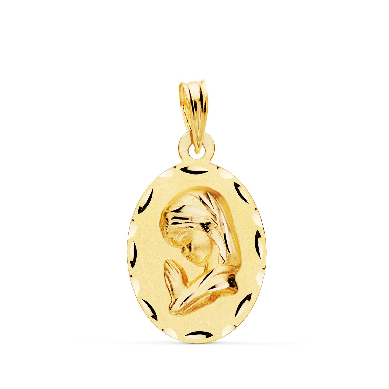 Médaille Or Jaune 18K Vierge Fille Ovale Sculptée Nuancée Mesure : 23 X 14 mm