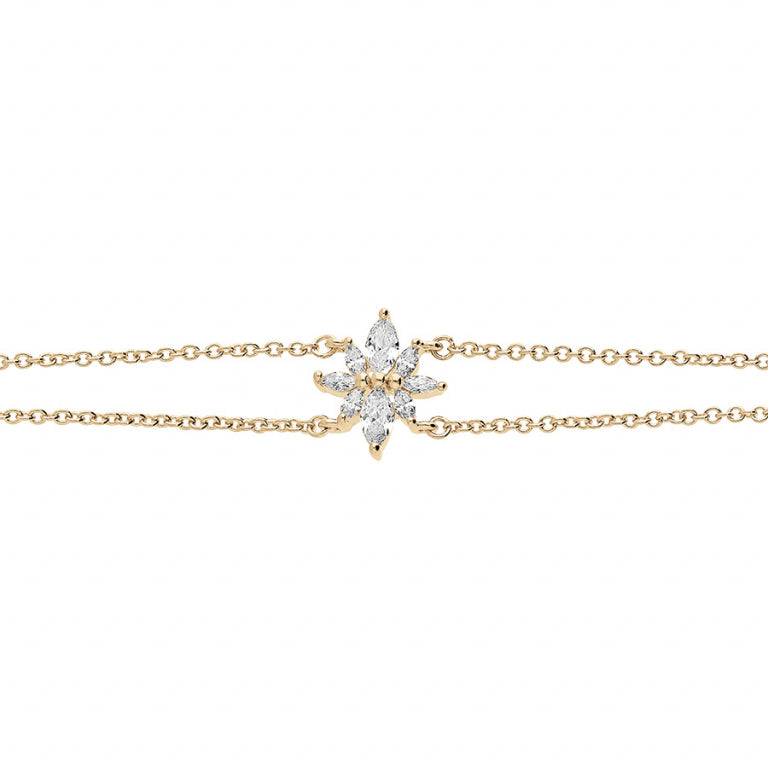 Bracelet mode fleur oxydes de zirconium blancs en Plaqué Or