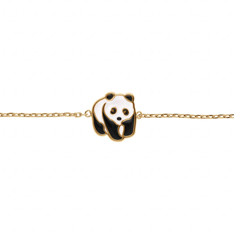 Bracelet mode panda en plaqué or avec résine noire et blanche