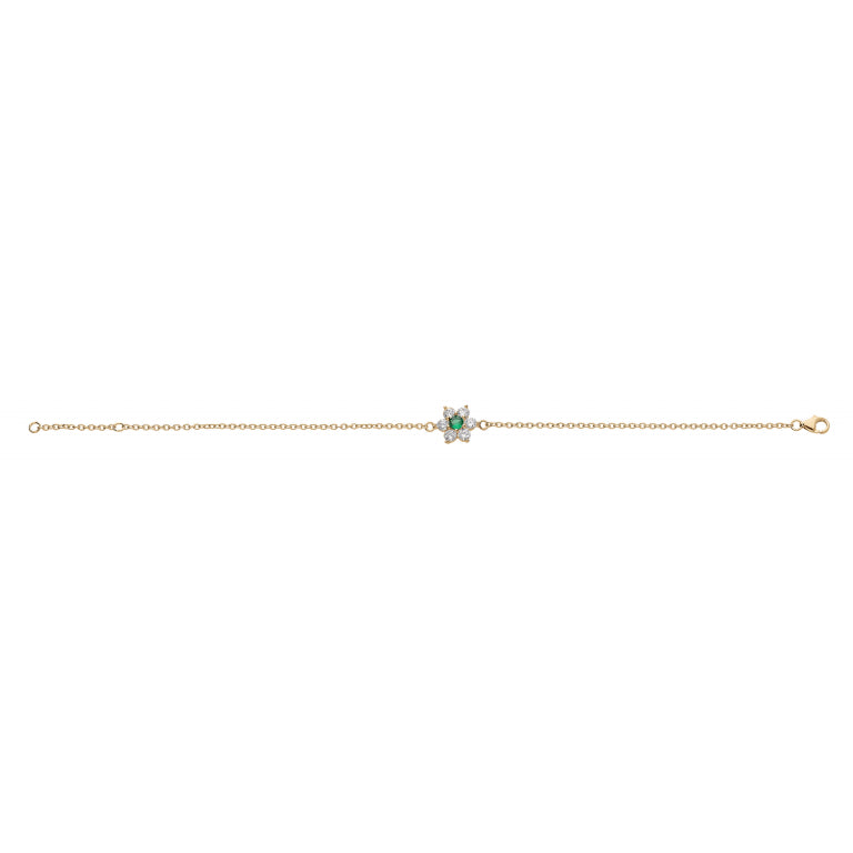 Bracelet plaqué or motif fleur marguerite centre vert foncé et contour oxydes blancs