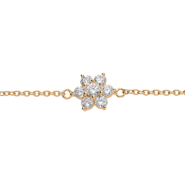 Bracelet motif fleur marguerite en plaqué or avec oxydes blancs