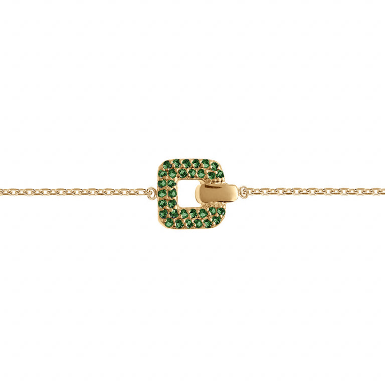 Bracelet mode carré en plaqué or avec oxydes de zirconium verts