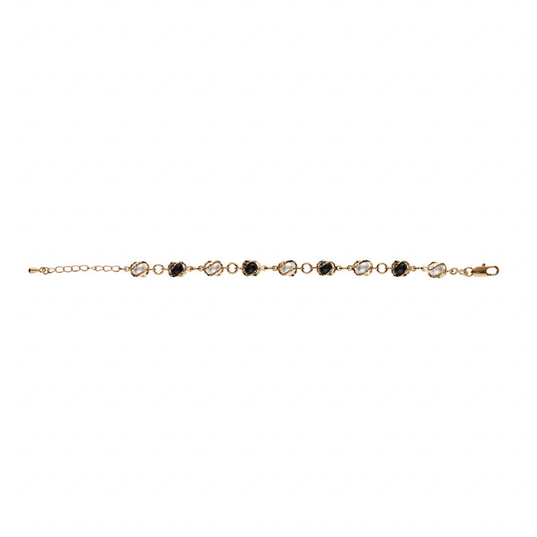 Bracelet mode boules noires et blanches en plaqué or