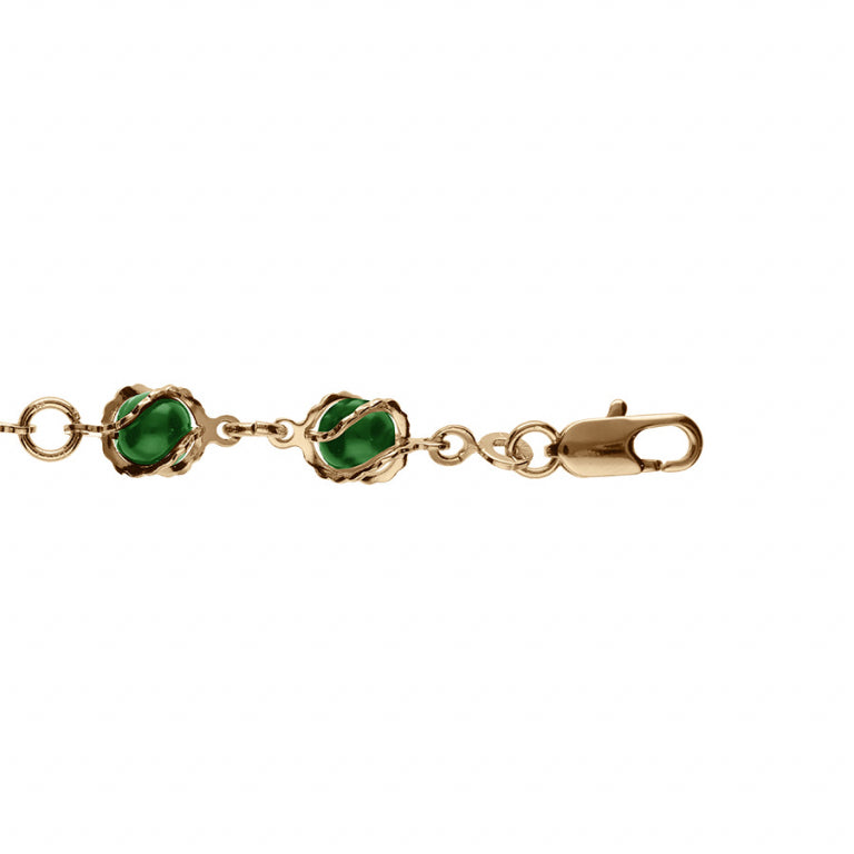 Bracelet mode boules vertes synthétiques en plaqué or