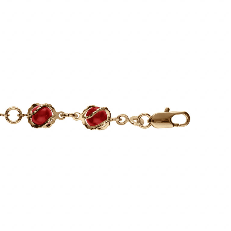 Bracelet mode boules rouges synthétique en Plaqué Or