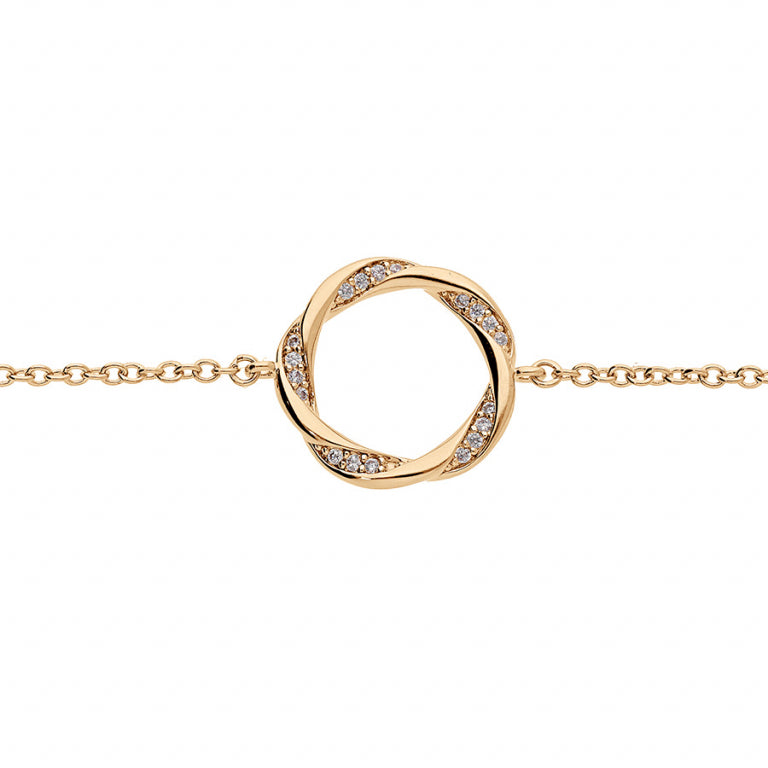 Bracelet mode cercle torsadé en plaqué or avec oxydes blancs sertis