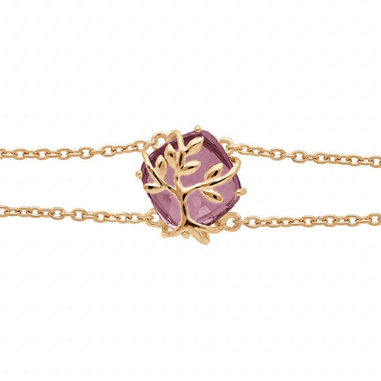 Bracelet mode arbre de vie en plaqué or avec oxydes de zirconium violets