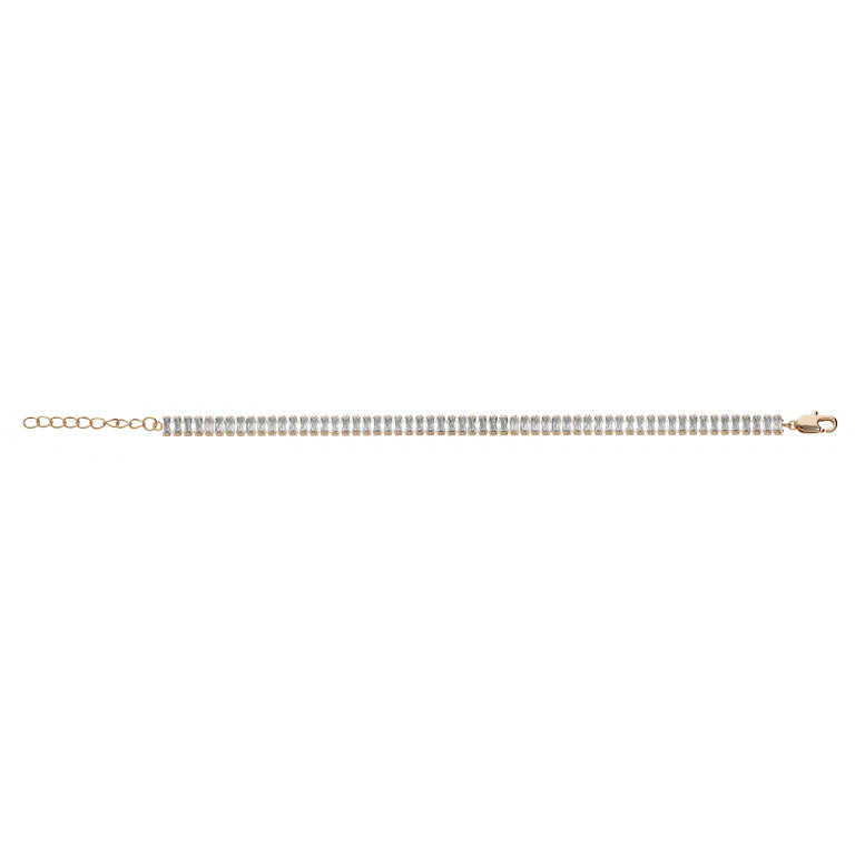 Bracelet plaqué or motif oxydes blancs rectangulaires
