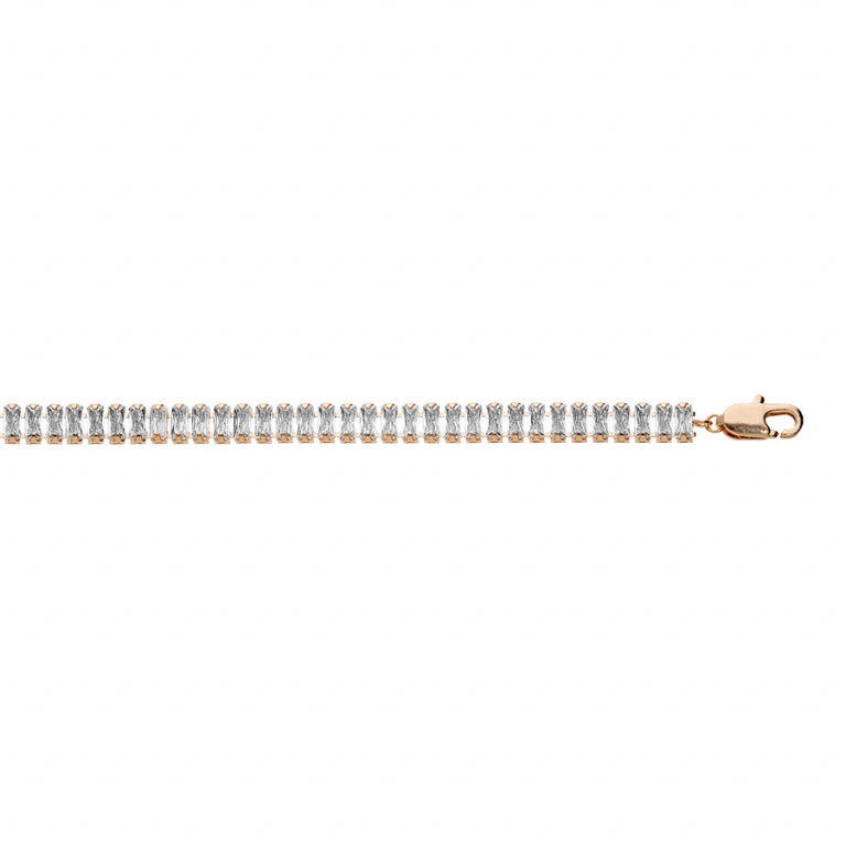 Bracelet mode oxydes rectangulaires blancs en Plaqué Or