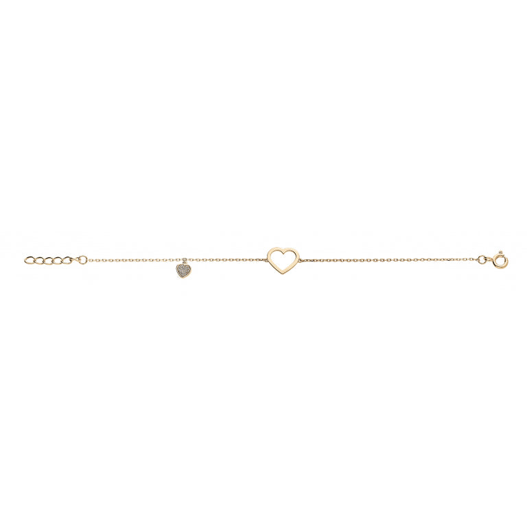 Bracelet plaqué or motif cœur évidé avec pampille oxydes blancs sertis