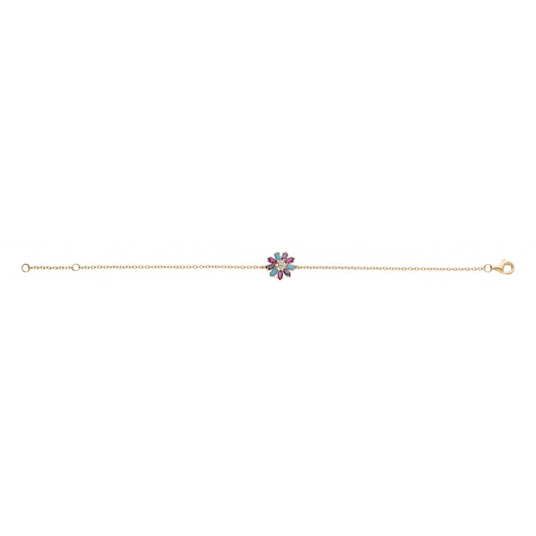 Bracelet plaqué or motif fleur oxydes de zirconium multicolores
