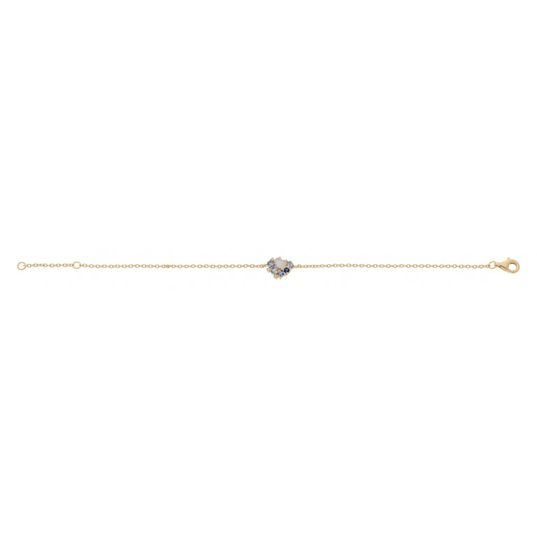 Bracelet Plaqué Or avec oxydes bleus et blancs motif central