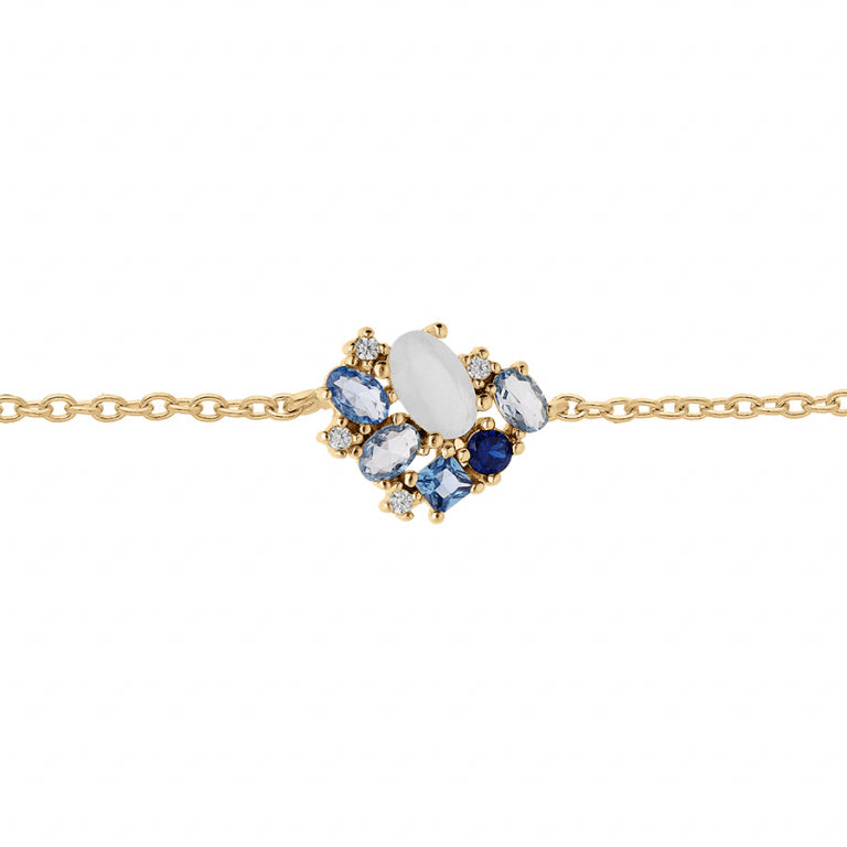 Bracelet mode oxydes bleus et blancs en Plaqué Or
