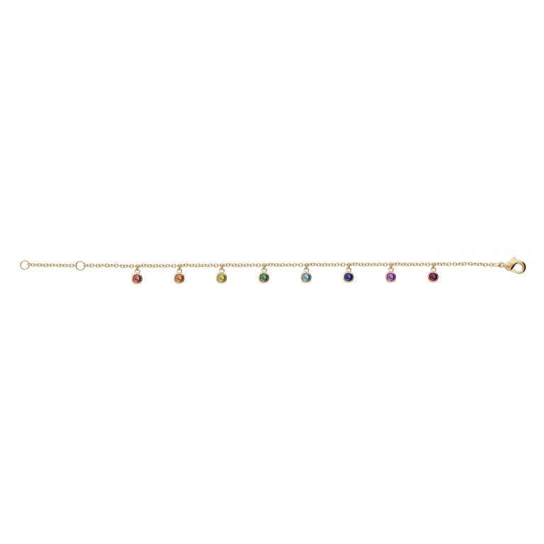 Bracelet pampilles oxydes multicolores rond en plaqué or chaîne fine