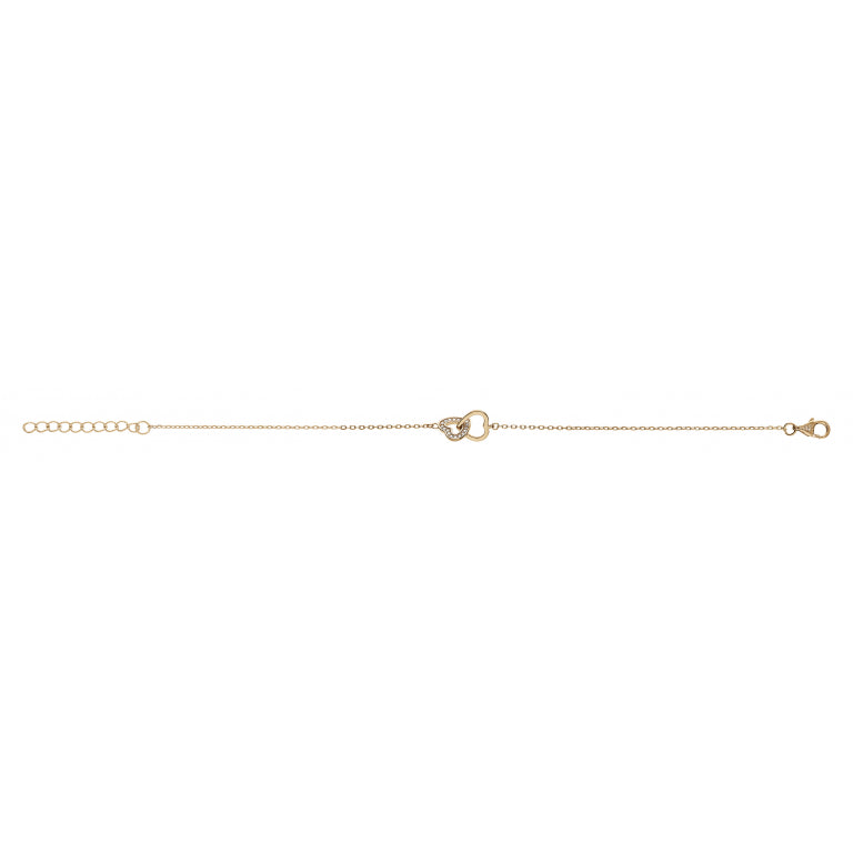 Bracelet plaqué or motif 2 cœurs entrelacés sertis oxydes blancs