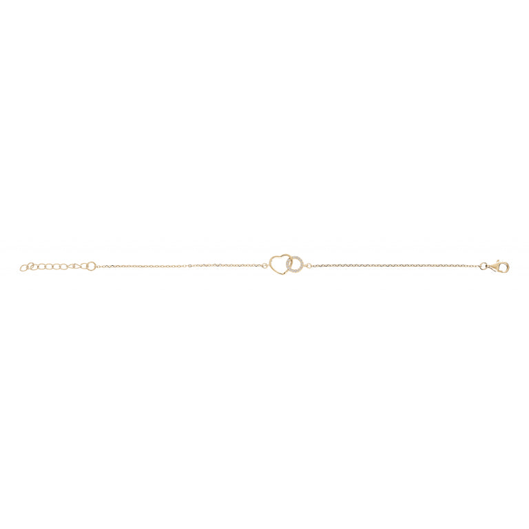 Bracelet Plaqué Or cercle oxydes blancs entrelacé cœur finition polie