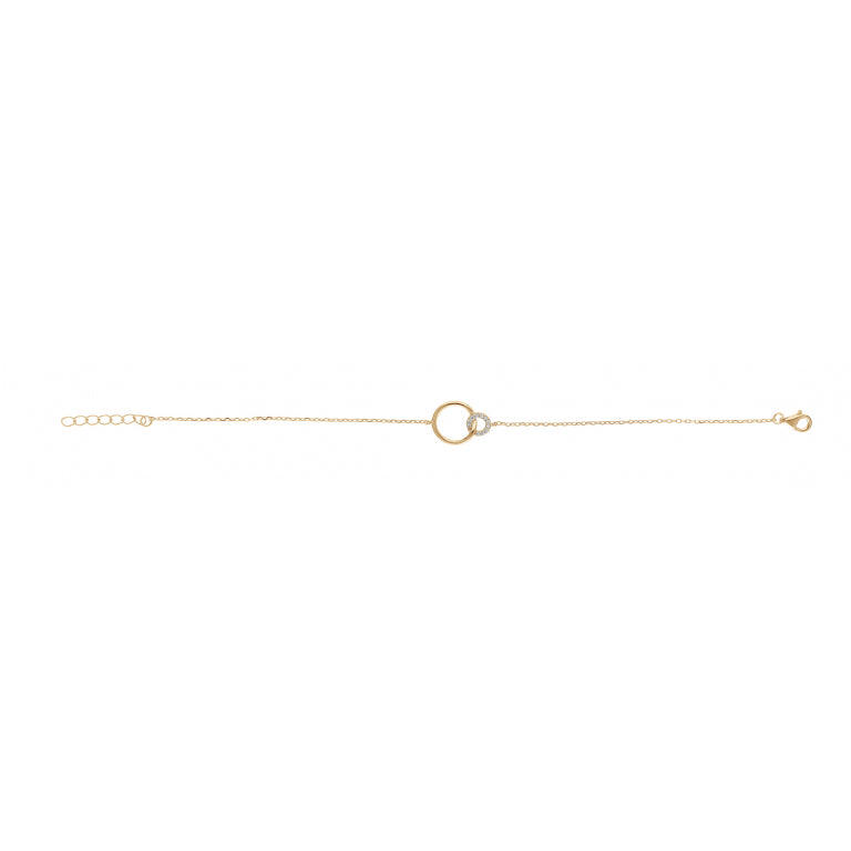 Bracelet plaqué or motif 2 ronds oxydes blancs sertis et lisse