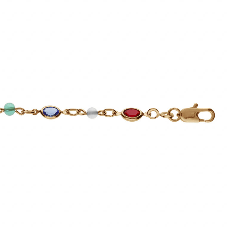 Bracelet mode navettes et perles synthétique multicolores en Plaqué Or